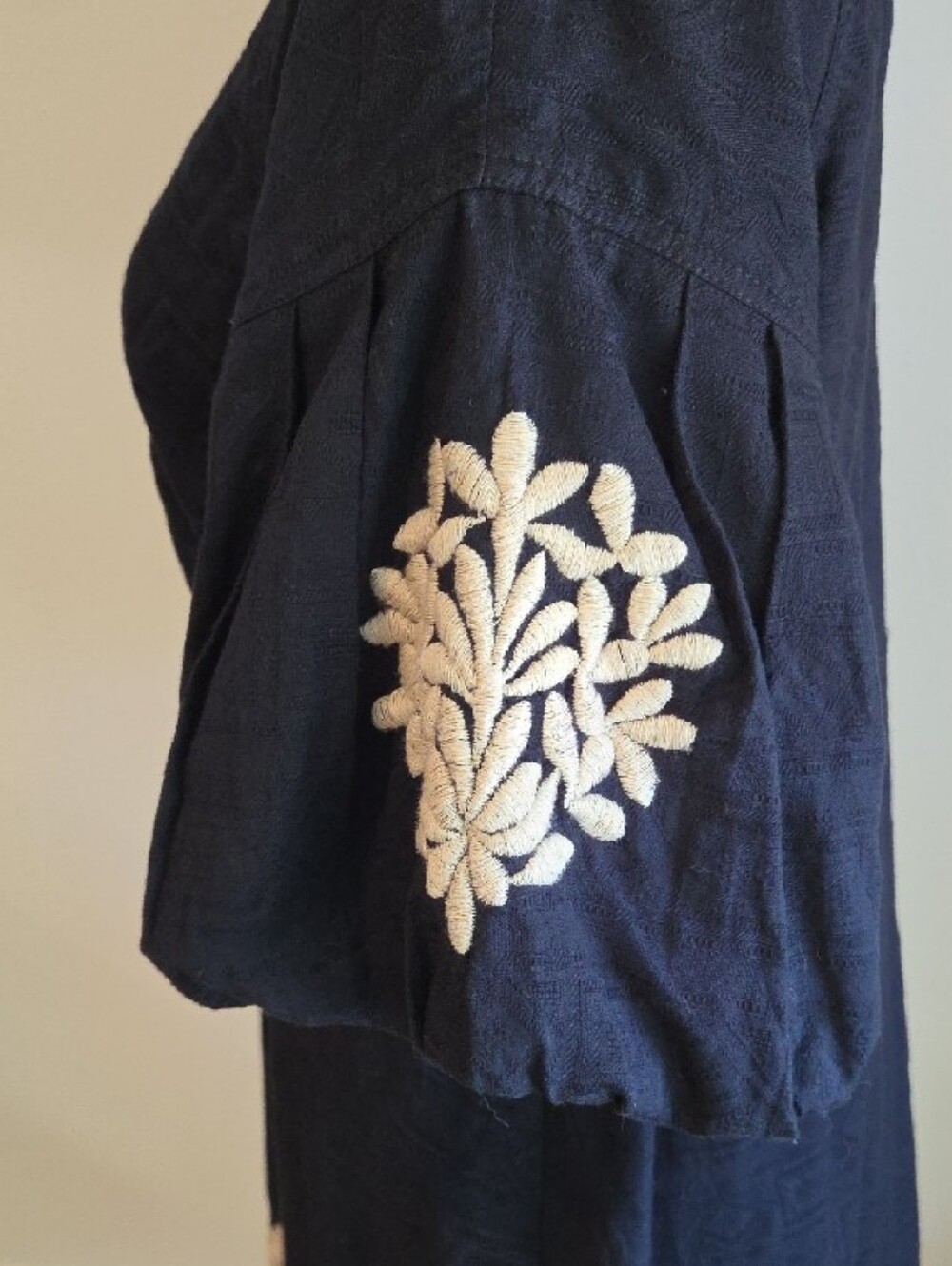 Anthropologie Black Midi Dress with Cream Floral Embroidery - Picture 6 of 15